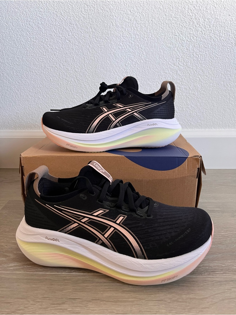 Asics Black Sneakers with Rose Gold Logo and Pastel Sole